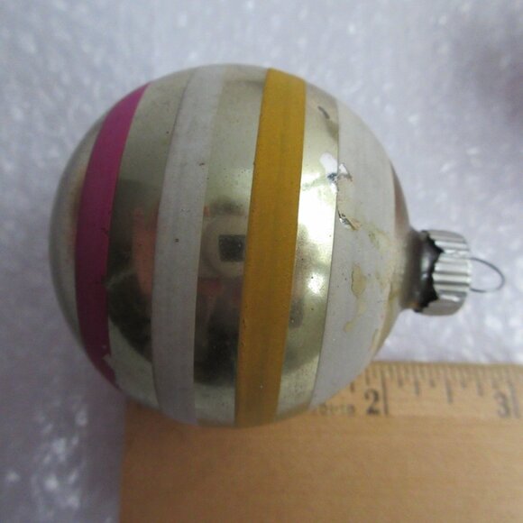 Shiny Brite Striped Glass Christmas Ornaments Set of 8 Pink Gold 1.75" - 2" Vtg - Picture 6 of 16